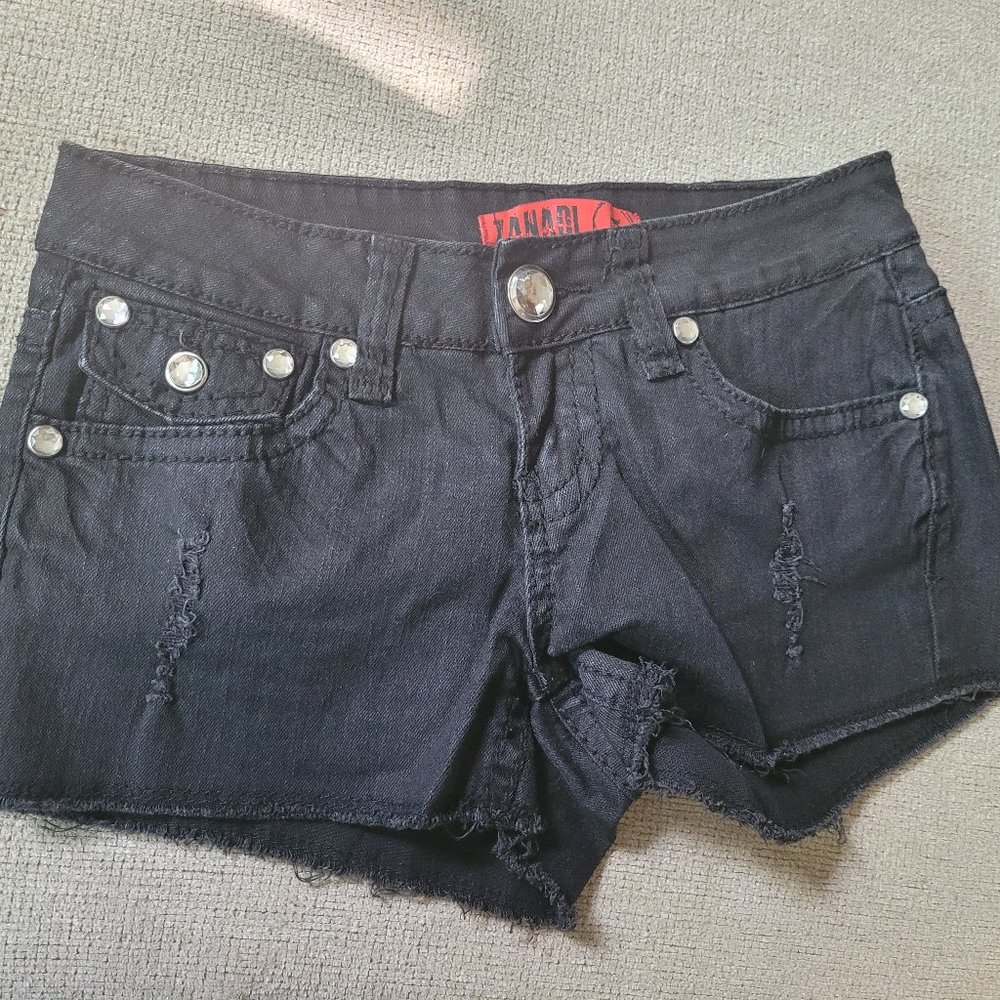 Zanadi black denim cutoff shorts with rhinestones Juniors size 5
